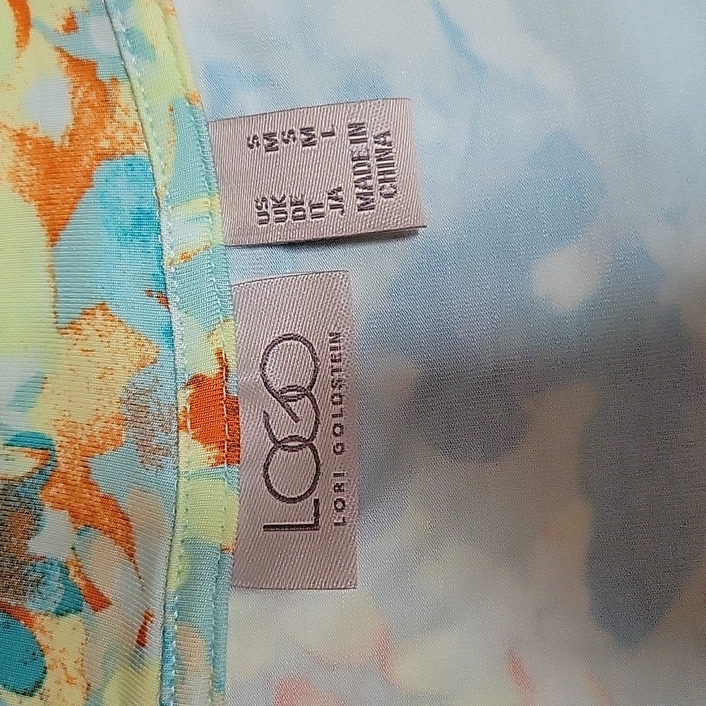 LOGO Lori Goldstein QVC Blue Green Floral Top Small - Picture 7 of 11